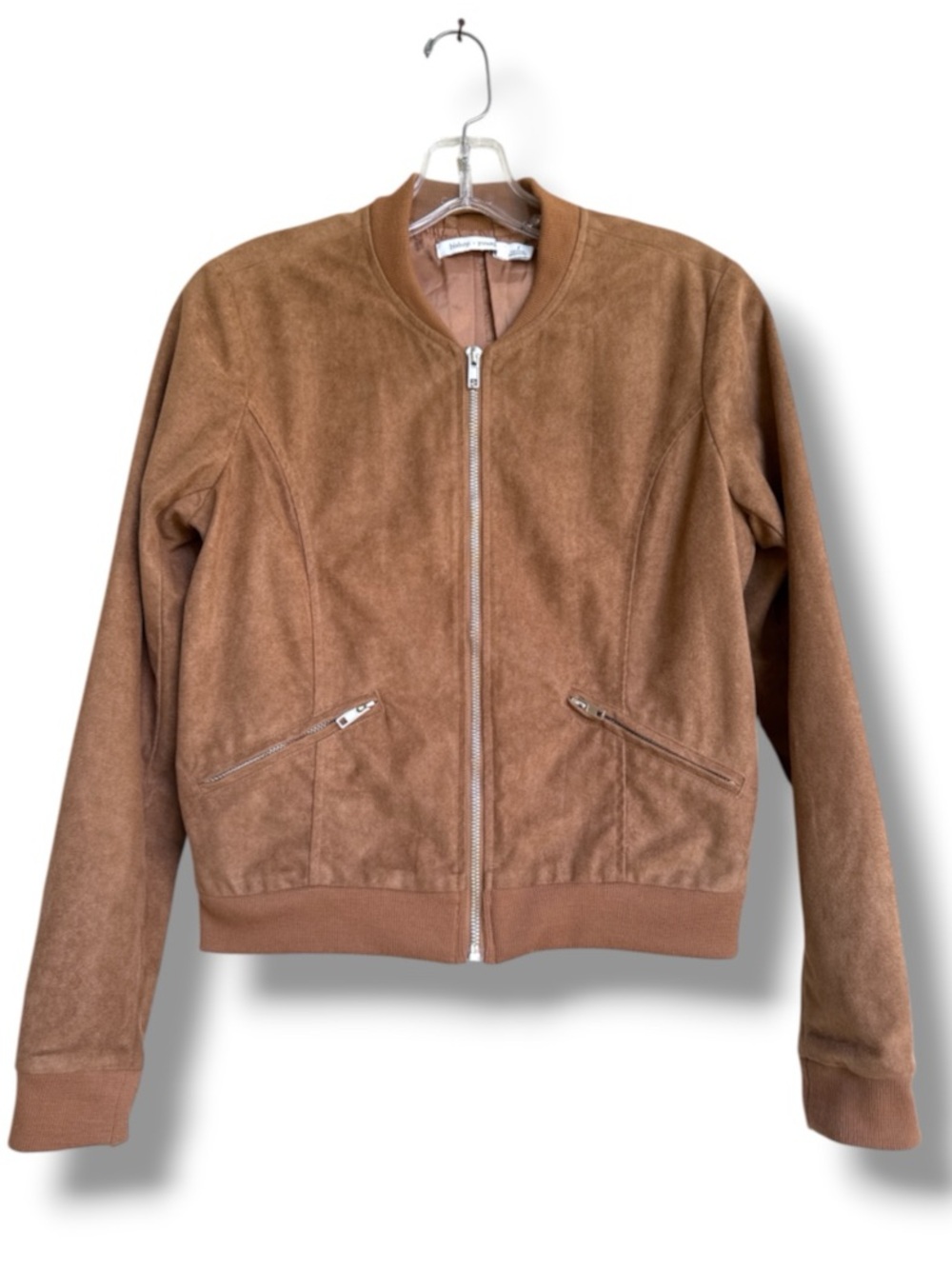 Bishop + Young Tan Faux Suede Bomber Jacket Size Small